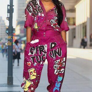 Women's Printed Short Sleeve Jumpsuit, XXXL